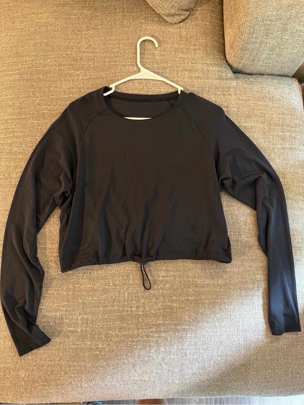 Gymshark Black Long Sleeve Crop Top with Drawcord